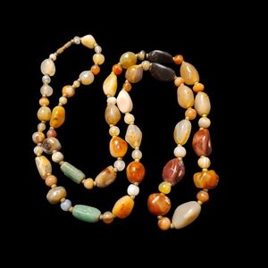 Vintage Multi Natural Stone Necklace-35.5” Long Barrel Clasp